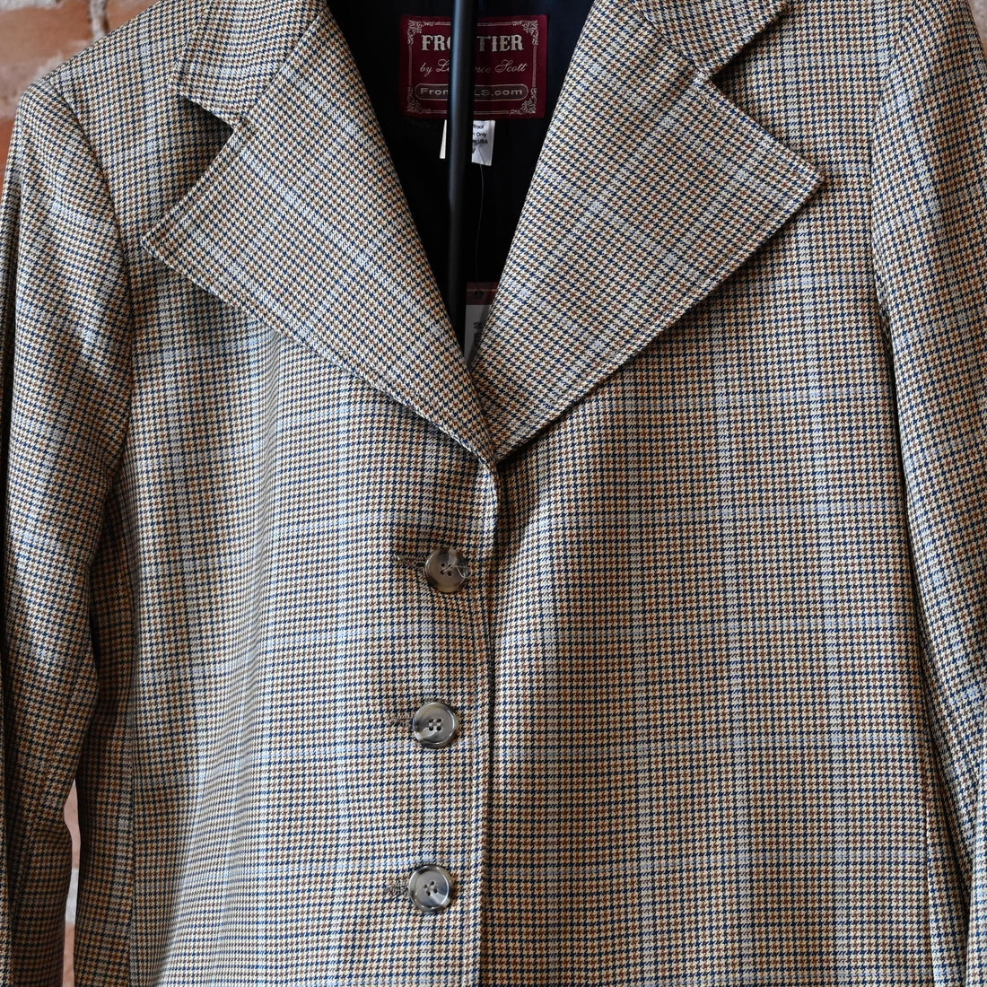 Frontier Ladies Mini Herringbone Frock Coat Tan Black Rust Navy front view