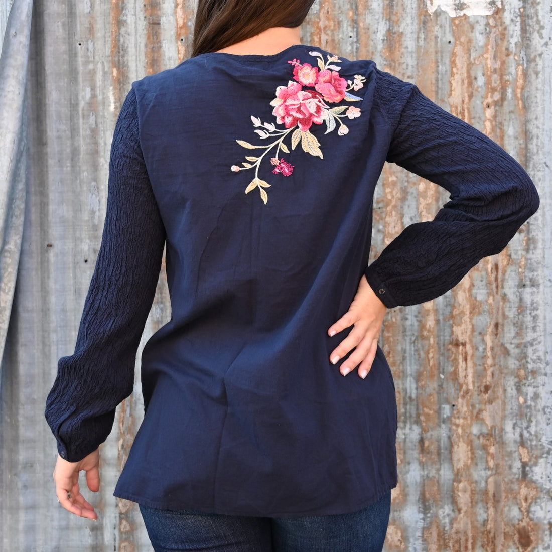 Johnny Was Sonya Popover Blouse – Granite Blue