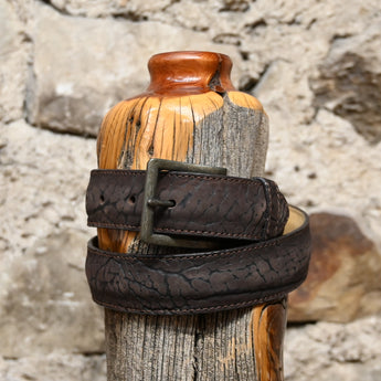 Hondo brown nubuck bullhide leather belt with soft finish and metal buckle
