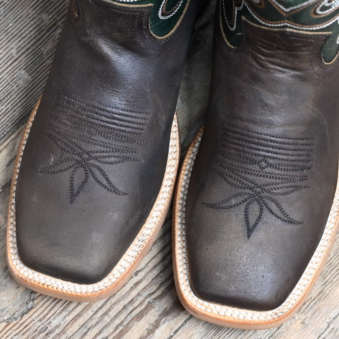 Hyer 11" BUCKLIN boot Marbled Green top Waxy Brown cowhide vamp