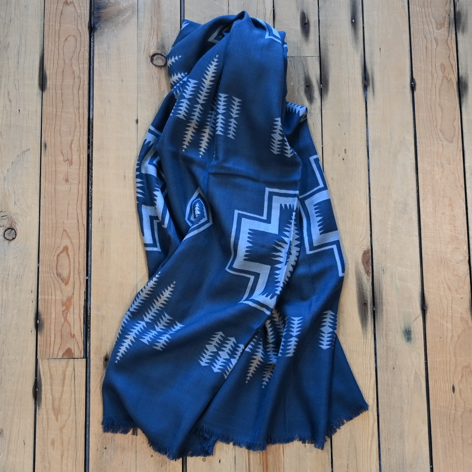 Pendleton oversized featherweight wool scarf in Harding Dusk pattern with soft fringe edges