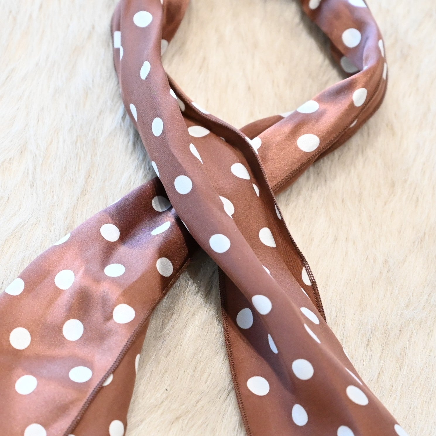 Cowboy Images Charmeuse 3/8" White Dot on Brown