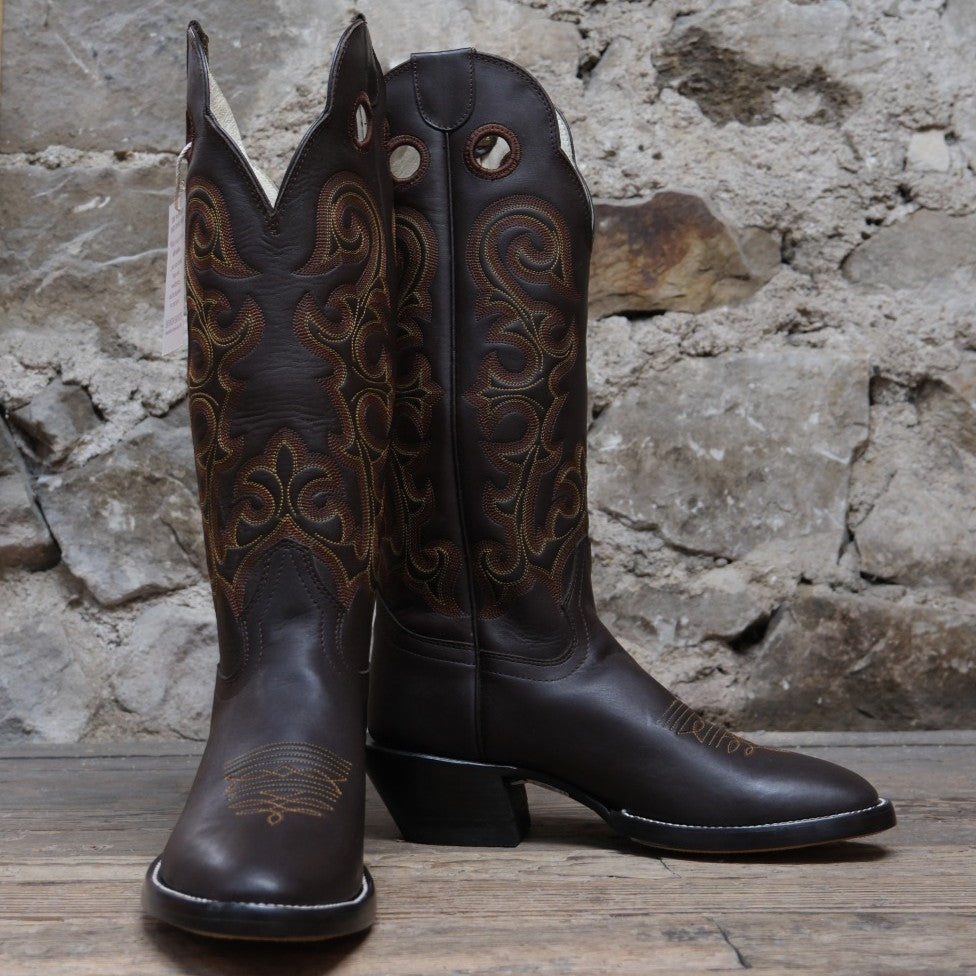 Hondo 16" Cowboy Boot - Black or Brown Retan with Flourished Stitching