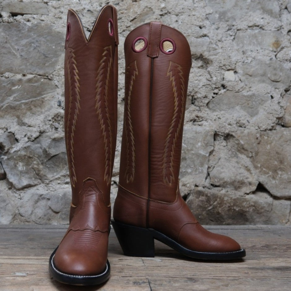 Olathe 18-Inch Cavalry Polo boots in rich brown leather with tall tops.