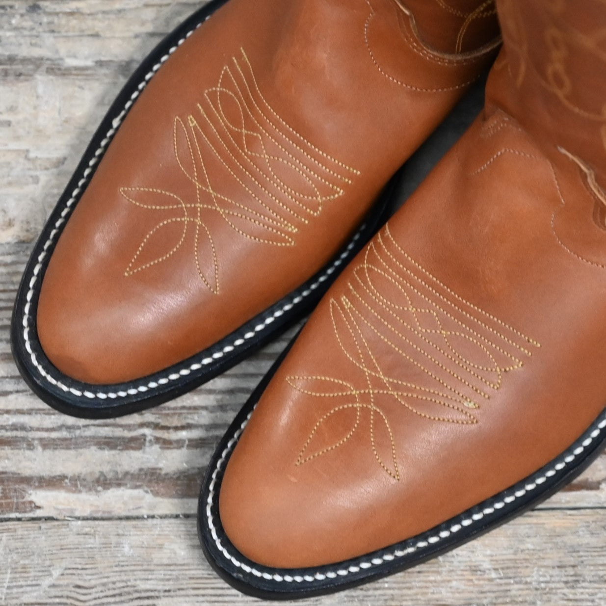 Olathe 17" tall leather polo style boot with brown mule vamp