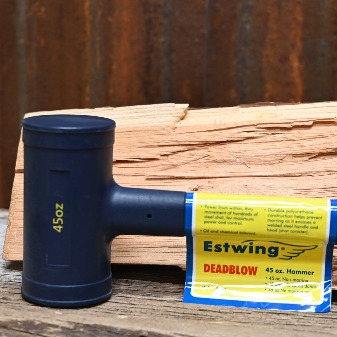 Estwing 45 oz deadblow hammer with steel shot core and polyurethane casing