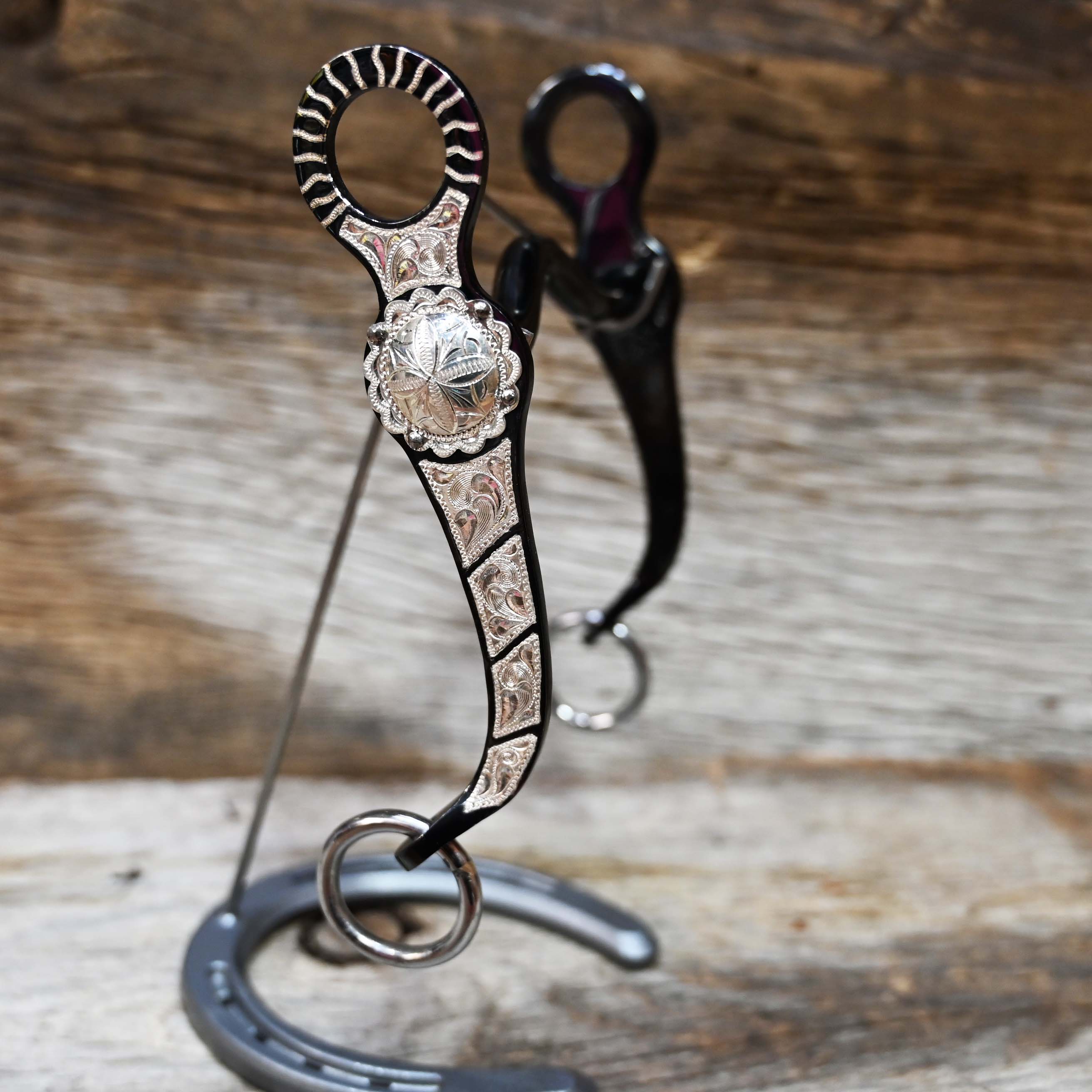 JT Silversmiths Arizona Style Silver Inlay Bit in Black with Lower Polo Mouthpeice