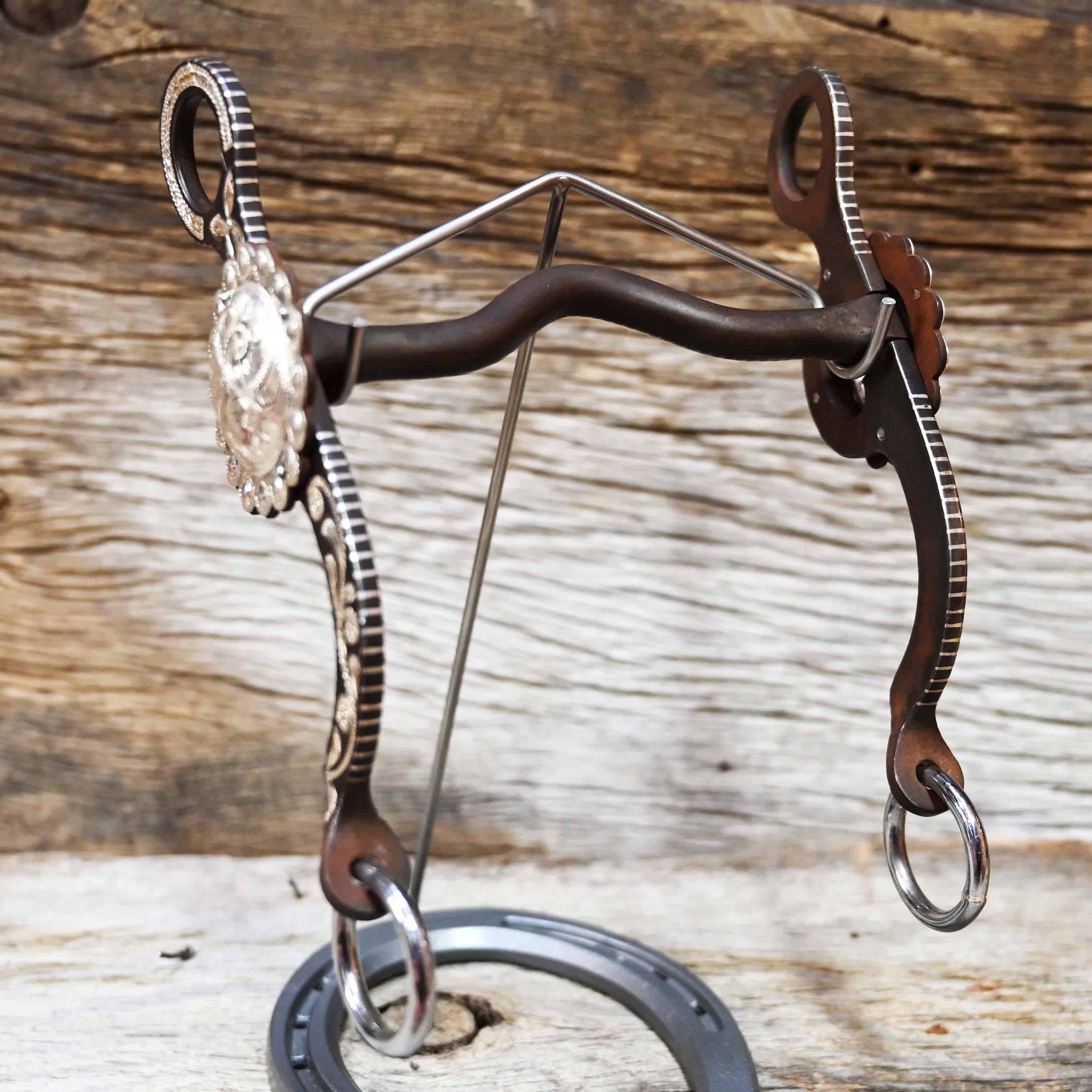 JT Silversmiths Argentine Snaffle Leaves and Concho with Berry Edge Silver Inlay- Patina