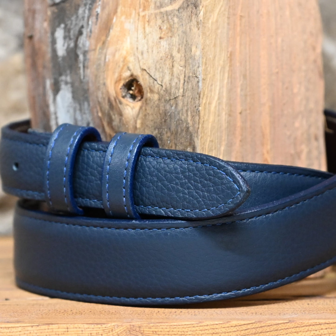 Navy Calf Belt view of belt