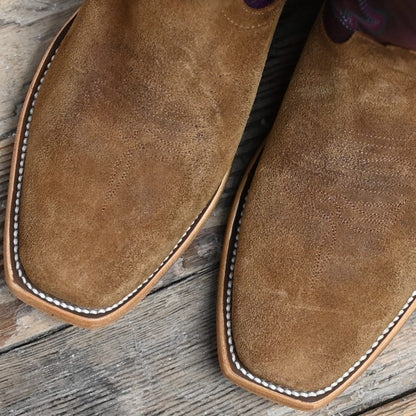 View of Macie Bean 13″ boot with Snuffy Waxy Commander vamp and Purple Nashville top with cutter toe