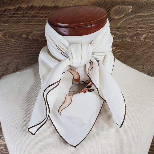 Cowboy Images Charmeuse Longhorns wild rag 22×22 steer skull print satin