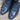 View of Macie Bean 10″ boot with navy glazed cowhide, berry inlays, almond toe, and cowgirl heel