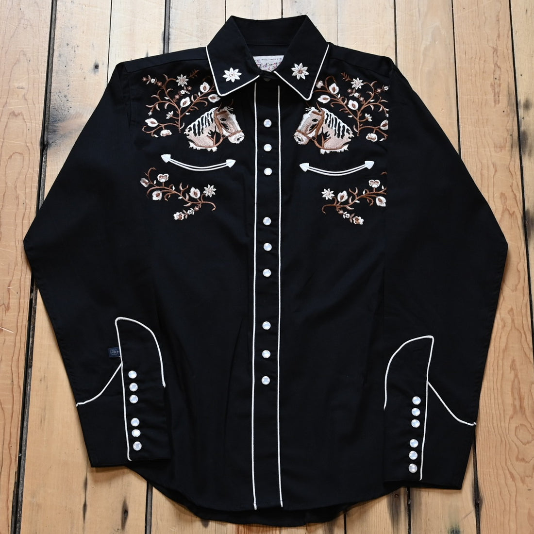 Rockmount ladies black Western shirt with horse embroidery and snap buttons