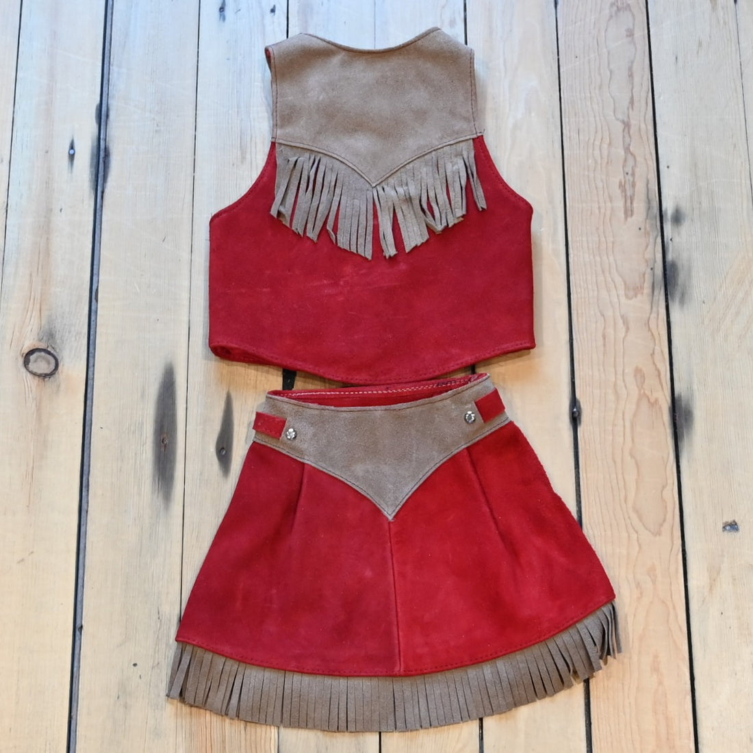 Girls red leather skirt &amp; vest set by Southbay Leather, genuine leather two-piece youth Western outfit