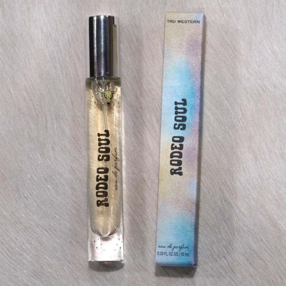 Rodeo Soul Ladies Purse Spray 10mL travel bottle featuring a sleek and portable design.