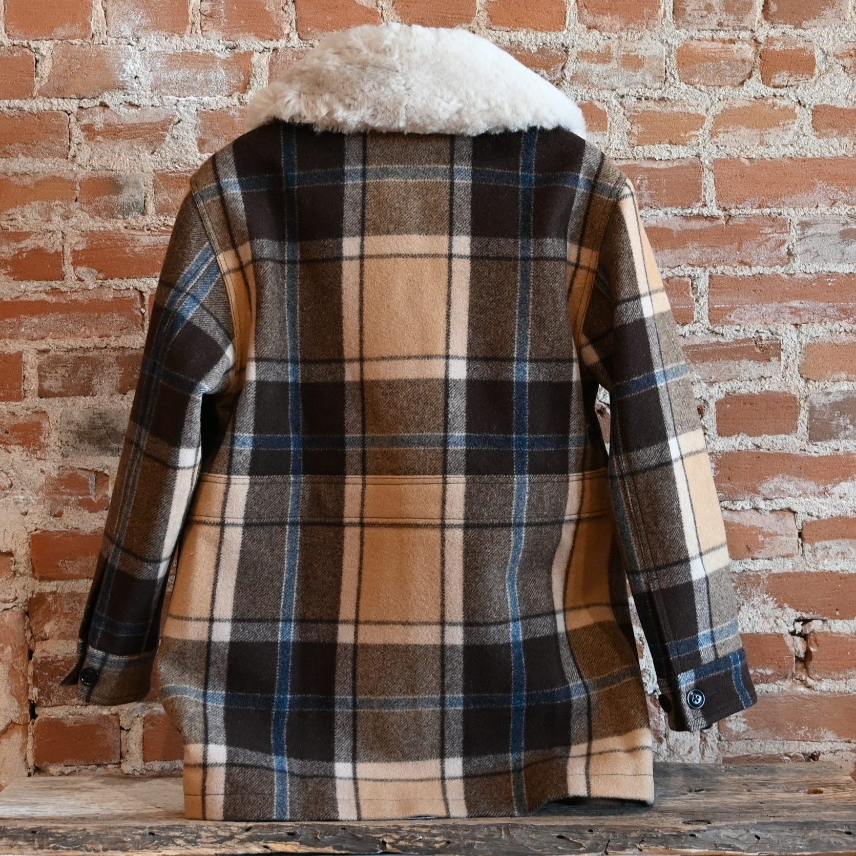 Filson Ladies Lined Wool Packer Coat in Cream Brown Multi Plaid