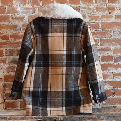 Filson Ladies Lined Wool Packer Coat in Cream Brown Multi Plaid