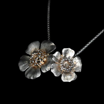 View of pendant Duet Wild Rose Slide Necklace on 18&quot; Chain, Sterling Silver
