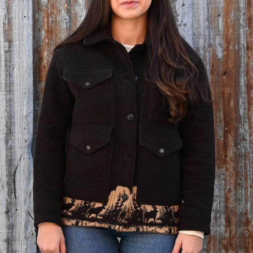 Filson Ladies Jacquard Wool Cruiser Jacket – Brown / Khaki Moose