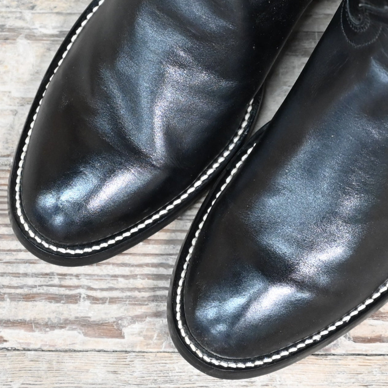 View of Hondo black cowboy boot with medium round toe, 11&quot; top, and pull straps