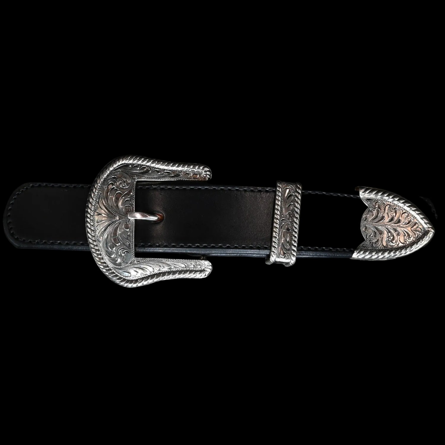 Vogt Rope Edge Tombstone antiqued sterling silver buckle set with rope edge