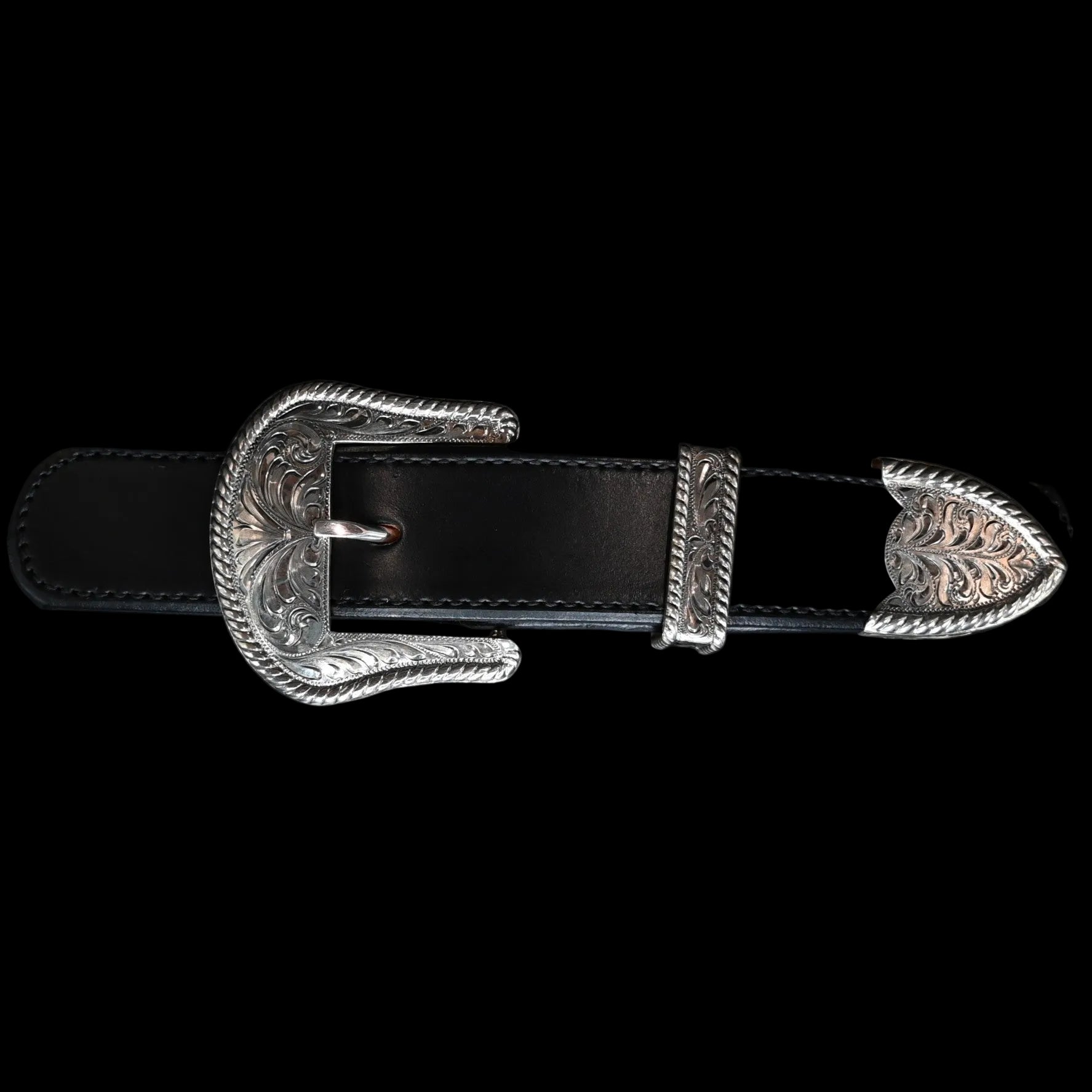 Vogt Rope Edge Tombstone antiqued sterling silver buckle set with rope edge