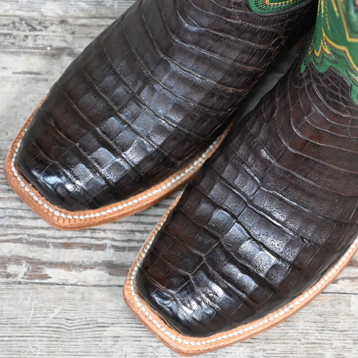 Hyer SPEARVILLE 13" Grass Green Top with Coffee Matte Belly Caiman Vamp