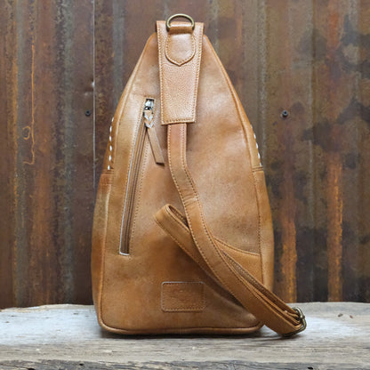 American Darling genuine leather western sling bag with white stitching and crossbody strap