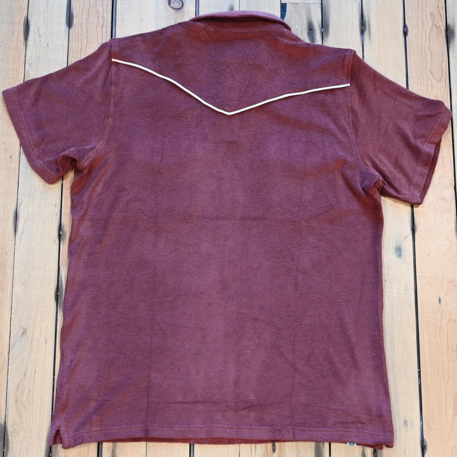 Mahogany Sendero Cantina Terry Polo with Western yokes, chest pockets, and pearl snap closure