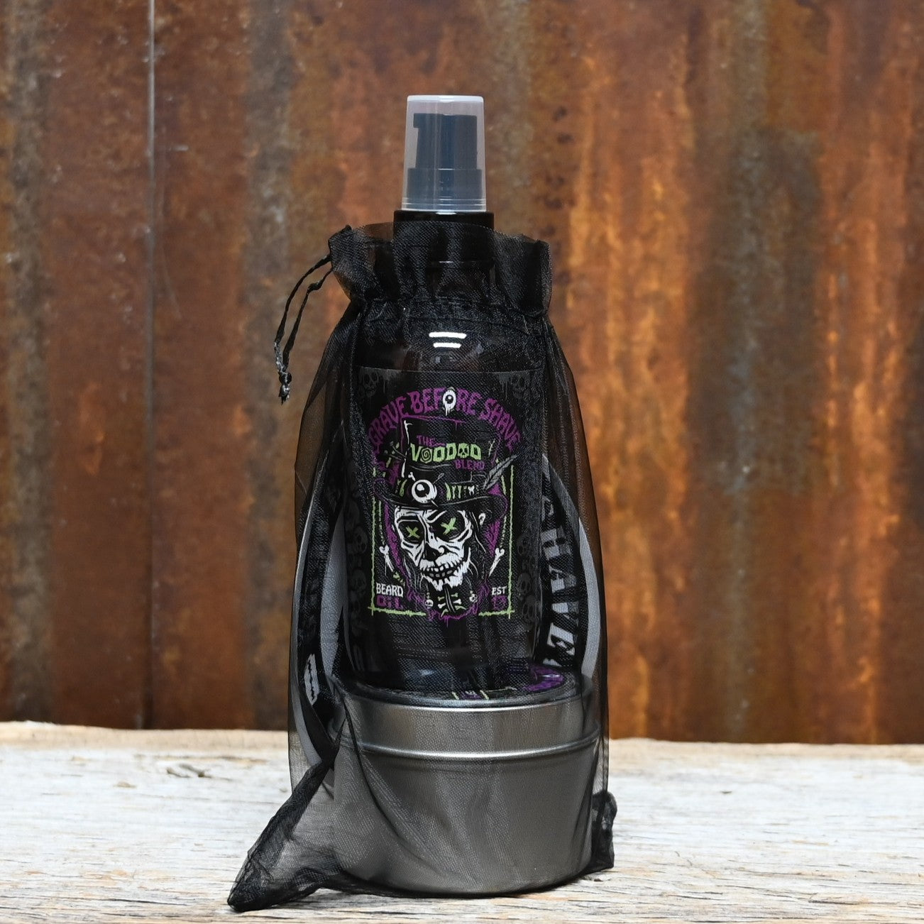 Grave Before Shave Large Voodoo Beard Pack with 4 oz beard oil and 4 oz beard balm in bourbon and vanilla scent