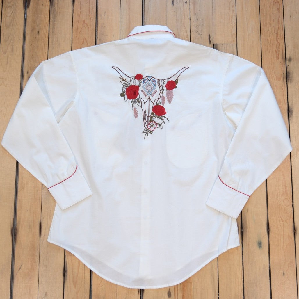 Rockmount Men’s Red Roses &amp; Steerhead Embroidered Western Shirt