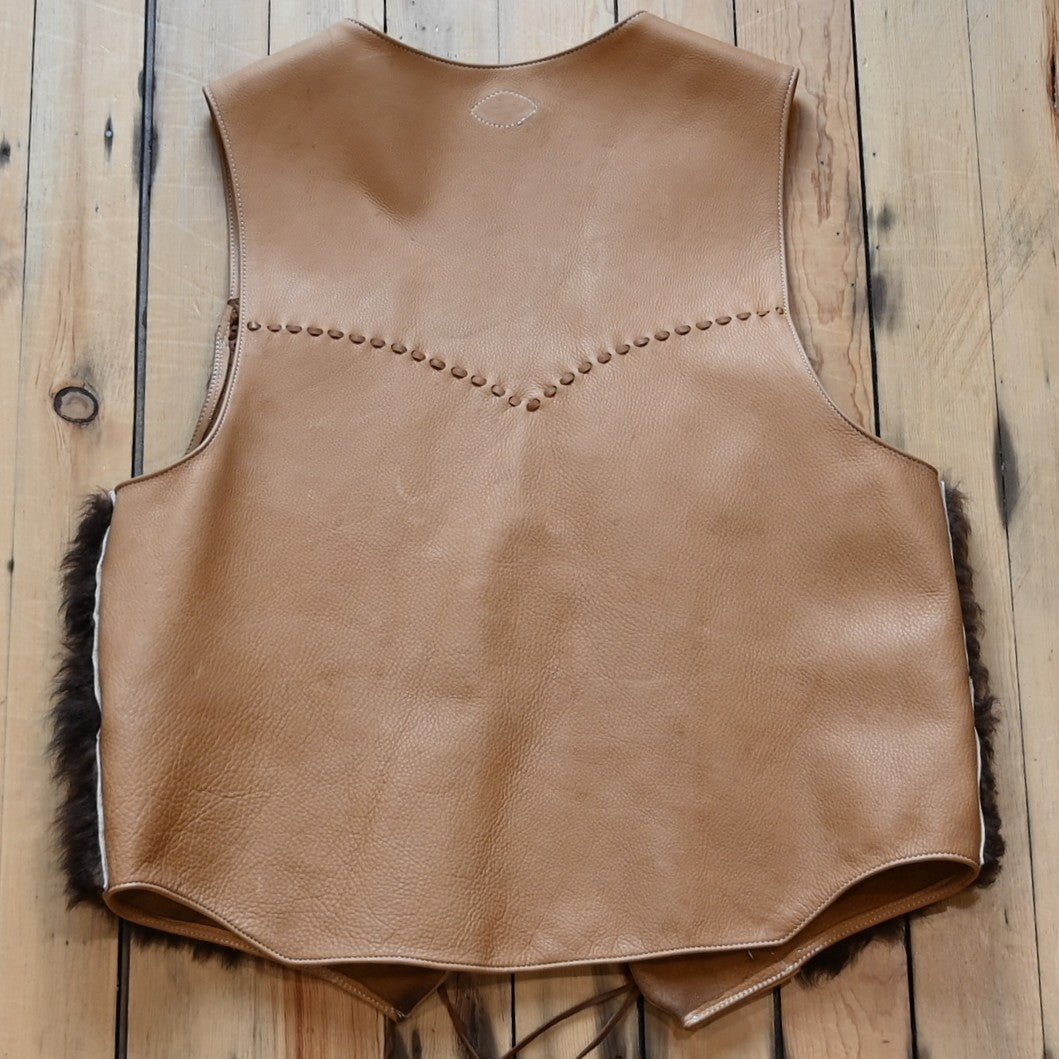 Rockin Y Saddlery hair-on bison leather vest with natural hide texture