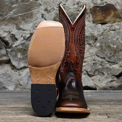 View of Anderson Bean 13&quot; boot with Mike Tyson buffalo vamp, rust lava top, square toe, and pull straps