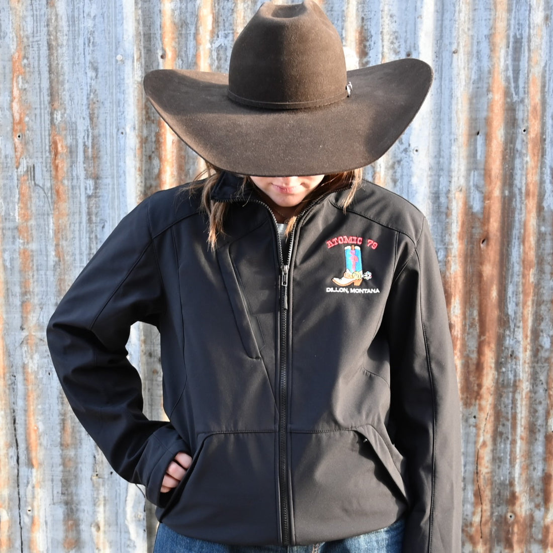 Atomic 79 Gear Back Block Soft Shell Jacket in Black view of front