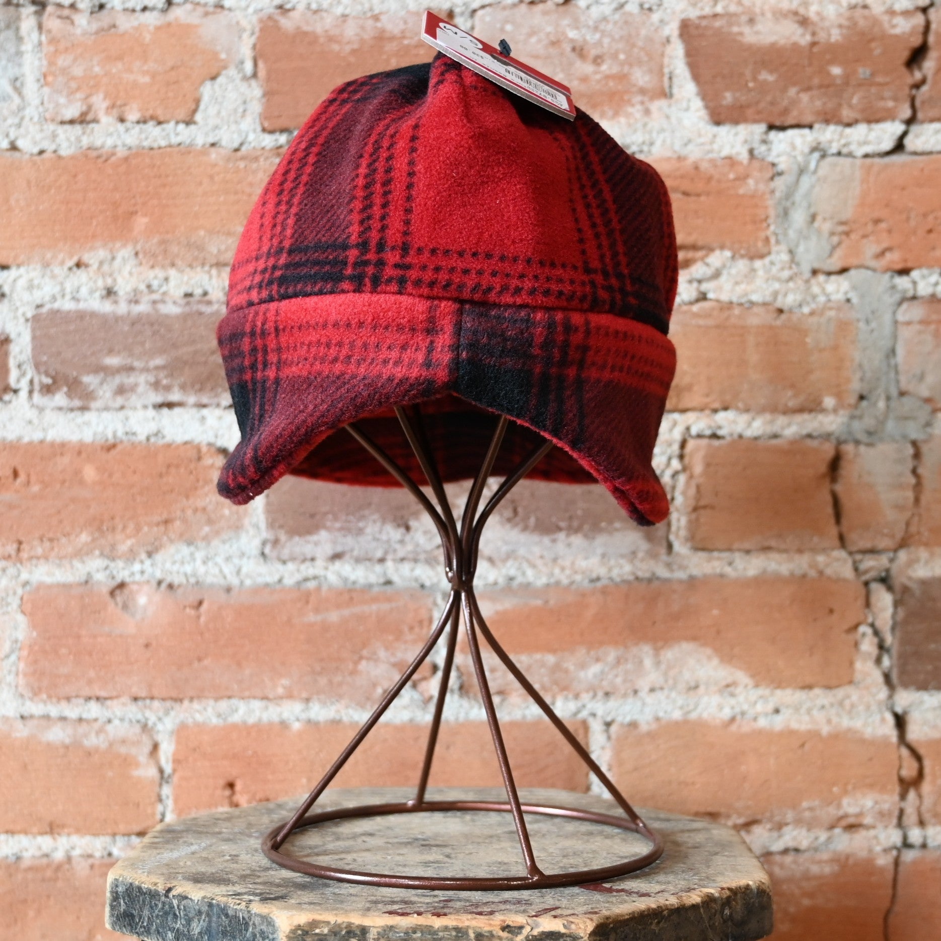 Stormy Kromer Adventure Beanie red black plaid fleece hat