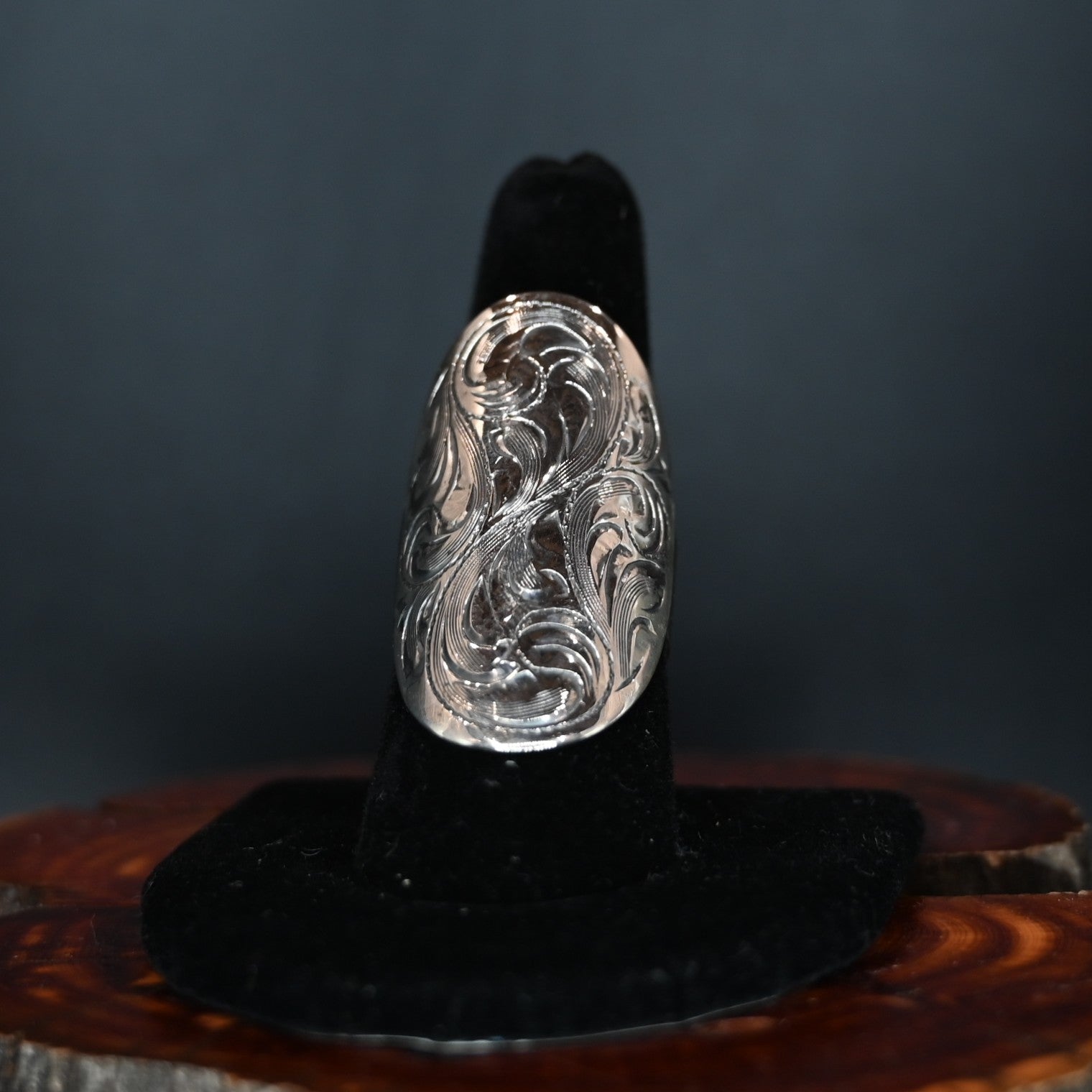 Vogt Silversmiths Clara Going Out adjustable hand-engraved sterling silver ring