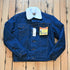 Men’s dark blue Wrangler Western sherpa-lined denim jacket with snap-flap pockets and spread collar