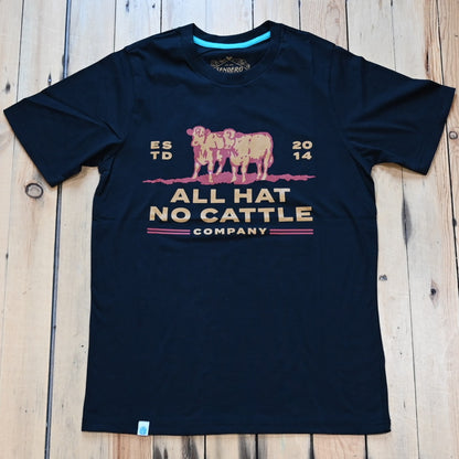 Sendero black “All Hat No Cattle” tee with white Western graphic