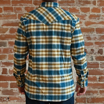 View of Pendleton – Men’s Wyatt Snap-Front Cotton Shirt in Blue/Tan/Bronze Plaid