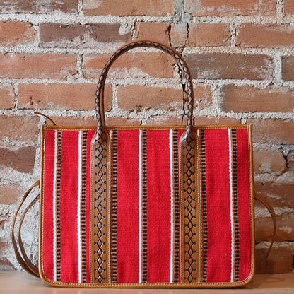 Myra Coachroom Stripes shoulder bag in red with leather trim