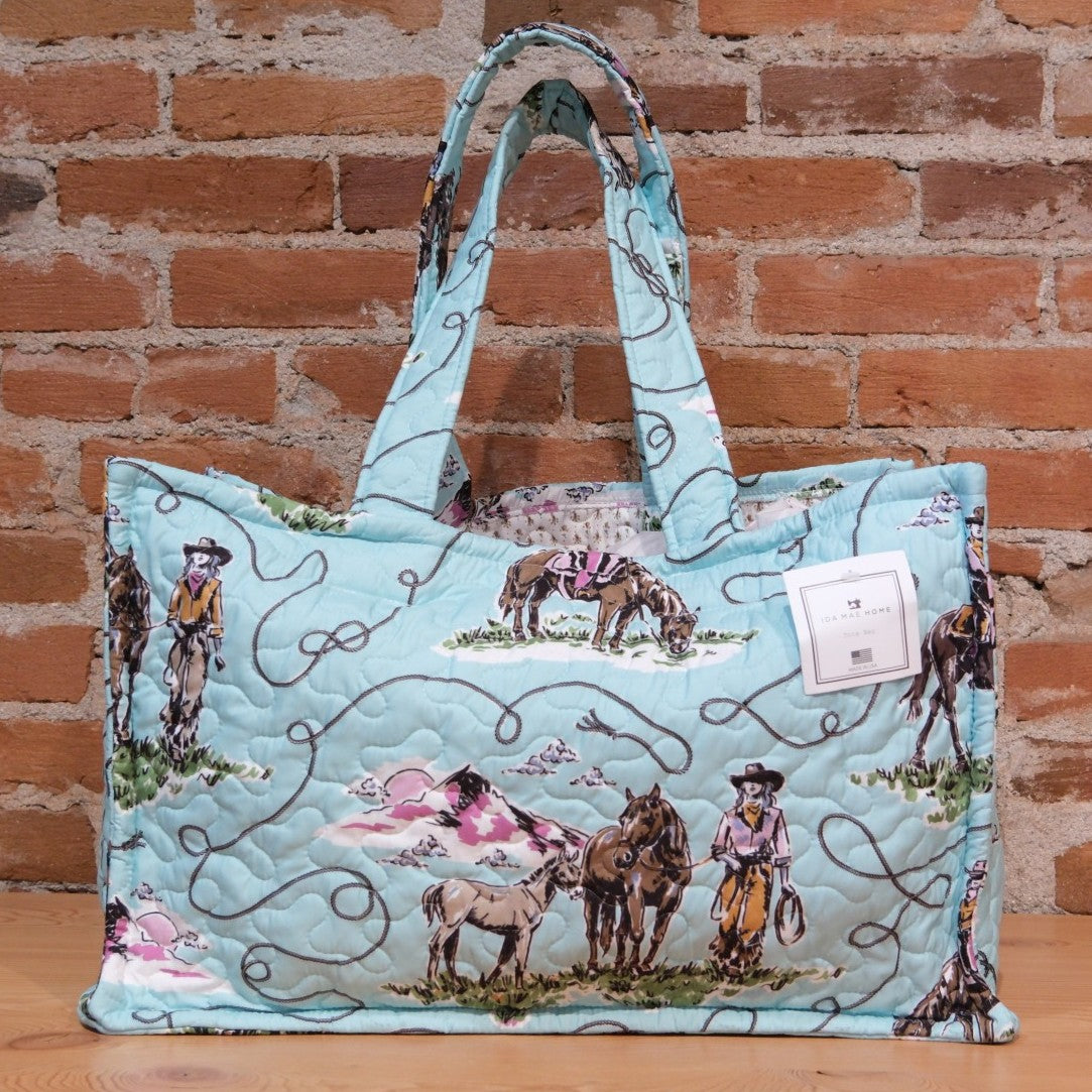 Ida Mae Home - Sierra Cowgirl Light Turquoise Quilted Tote Bag