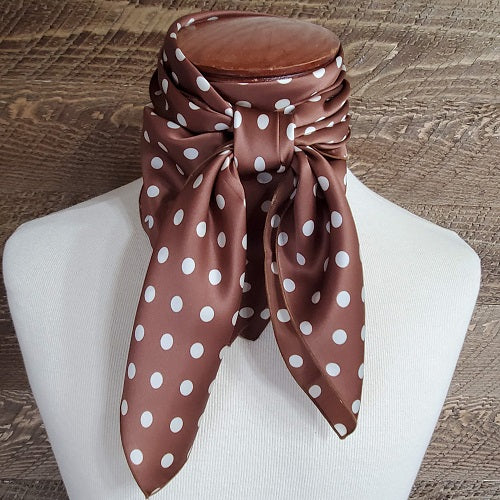 Cowboy Images charmeuse silk wild rag in brown with 3/8-inch white dot pattern, 36x36