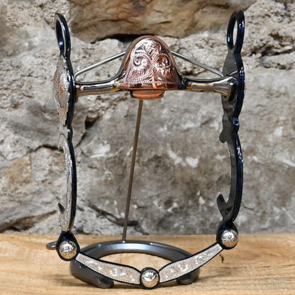 JT Silversmiths crescent and concho silver overlay bit with Salinas high port and copper roller