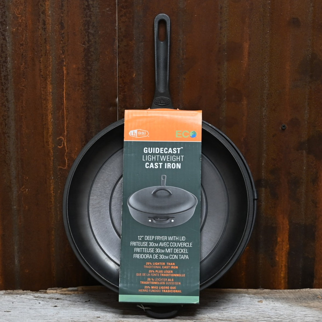 GSI Guidecast 12″ deep fry pan with lid, lightweight cast-iron finish