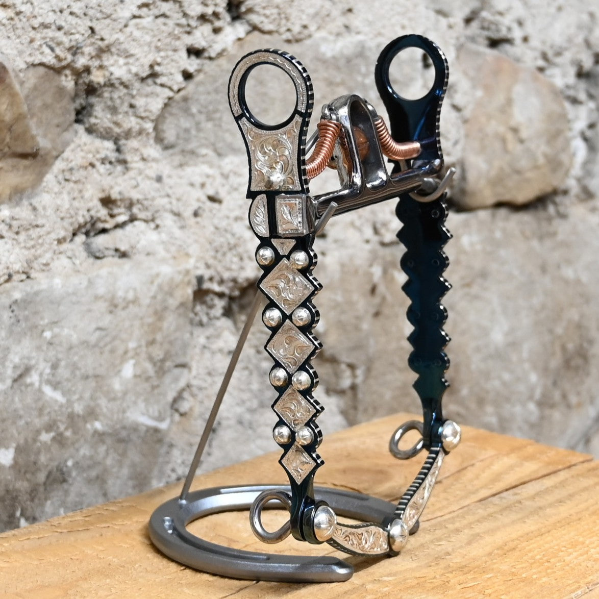 JT Silversmiths Diamond LC Halfbreed Bit with copper wire brace and medium port mouthpiece