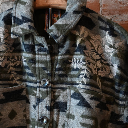 Johnny Was oversized jacket in Alain Jacquard woven blanket pattern with patch pockets