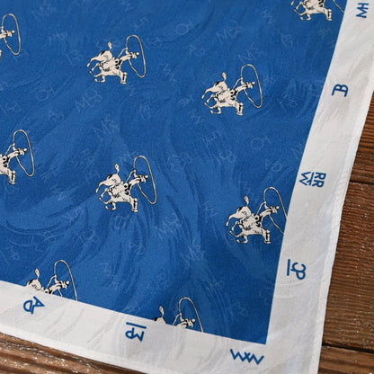 Rockmount denim silk scarf 36x36 with hand-rolled hem and Western jacquard design