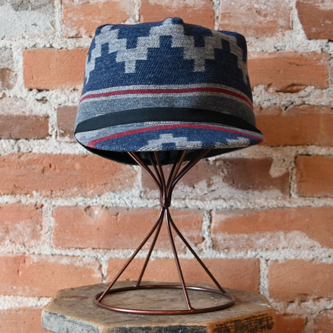 Crown Cap gray and ivory Navajo wool blend Stockman cap with patterned design