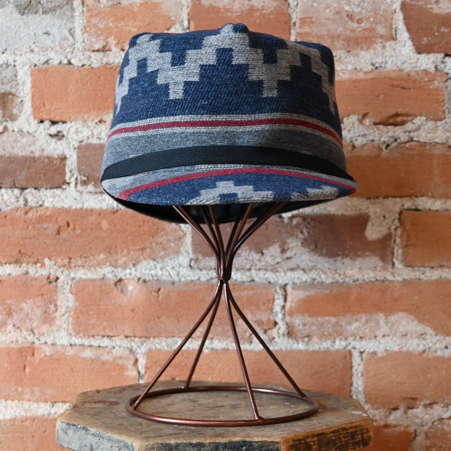 Crown Cap gray and ivory Navajo wool blend Stockman cap with patterned design