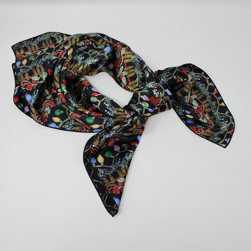 Cowboy Images 36x36 charmeuse wild rag with Christmas Lights Western holiday print